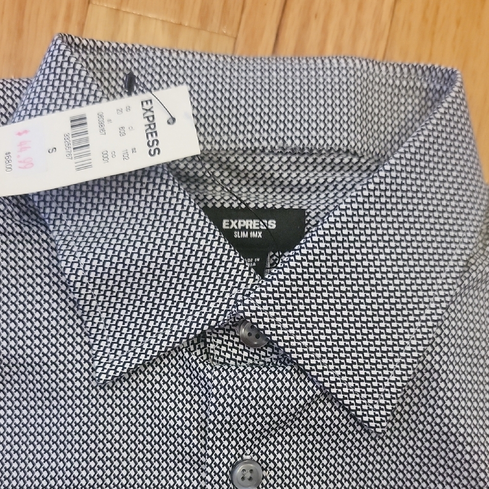 Express Slim 1MX Black and White Casual Button Down Shirt